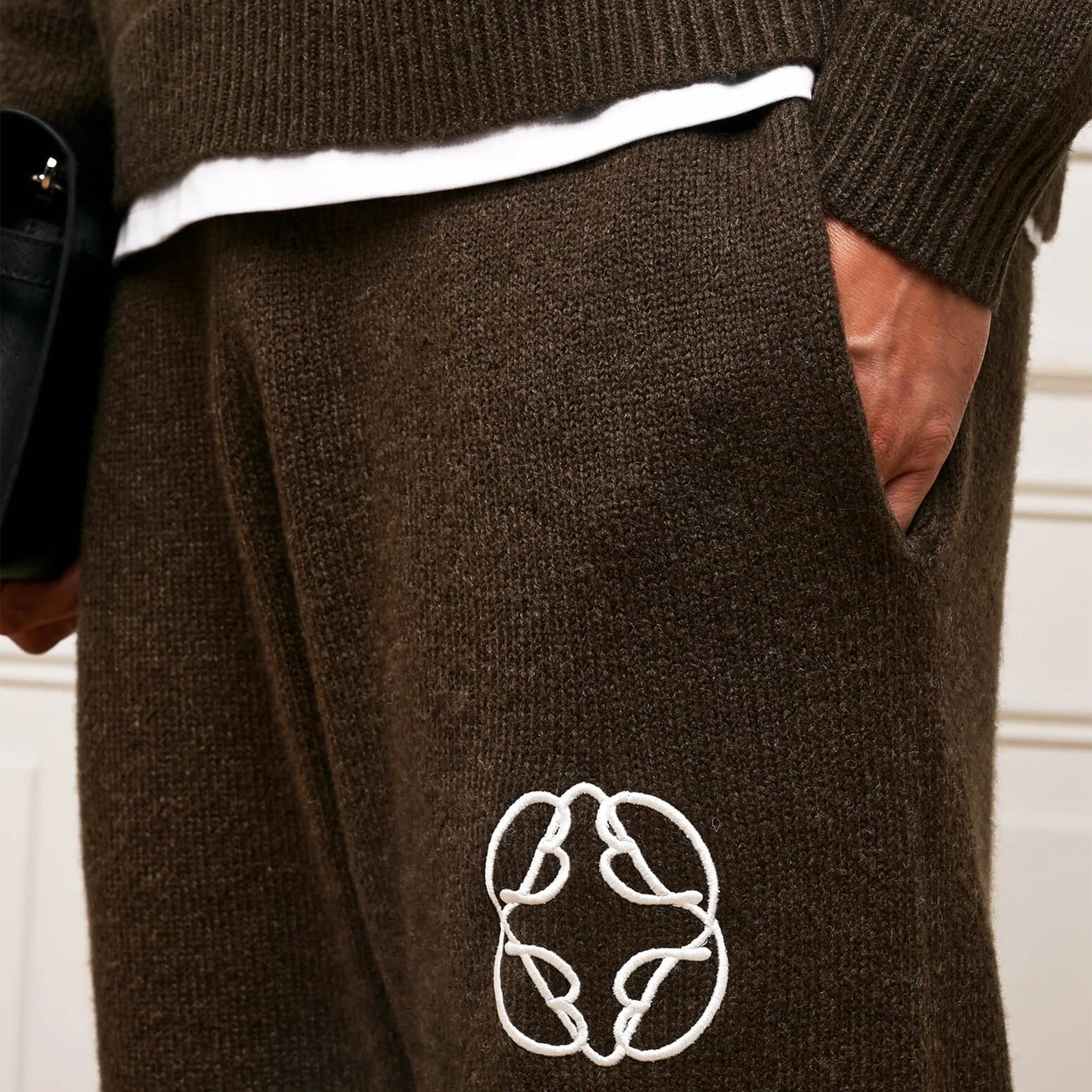 Detailed View of Belier Mohair Knit Brown Sweatpants